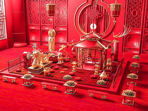 中国风/中国红/古建筑/三维展示