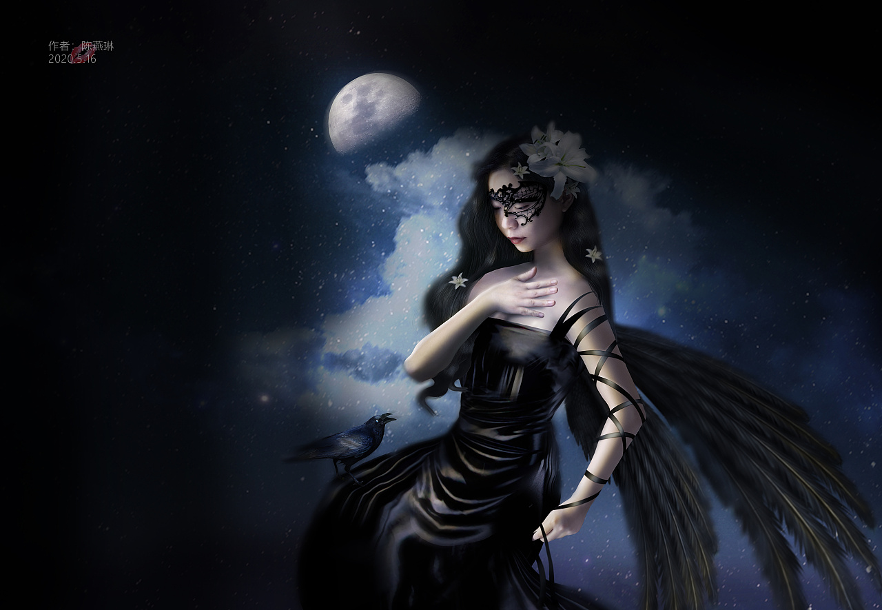 cos-小白插画之黑天使-ps合成制作