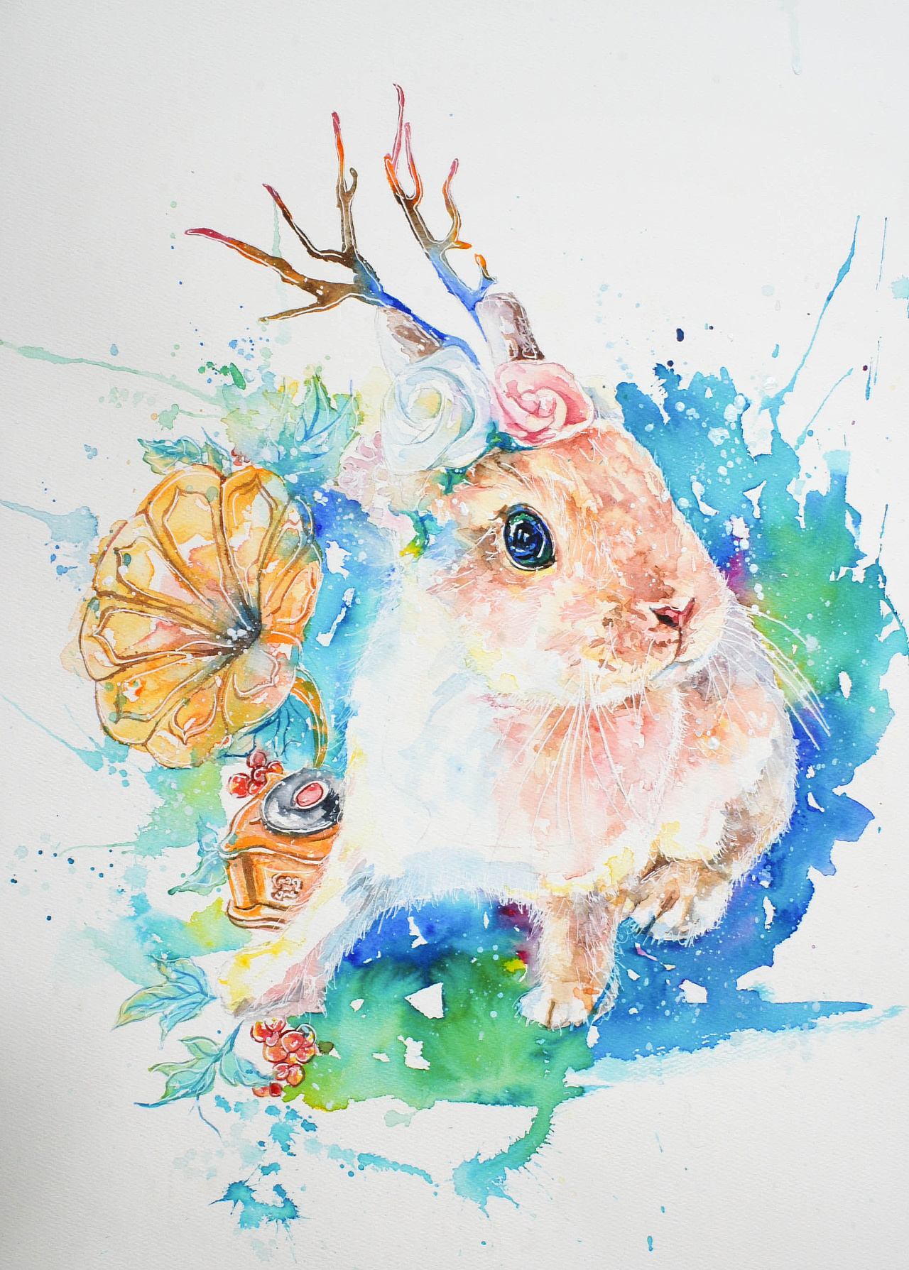 超白大叔水彩一枚萌萌的荷兰侏儒兔