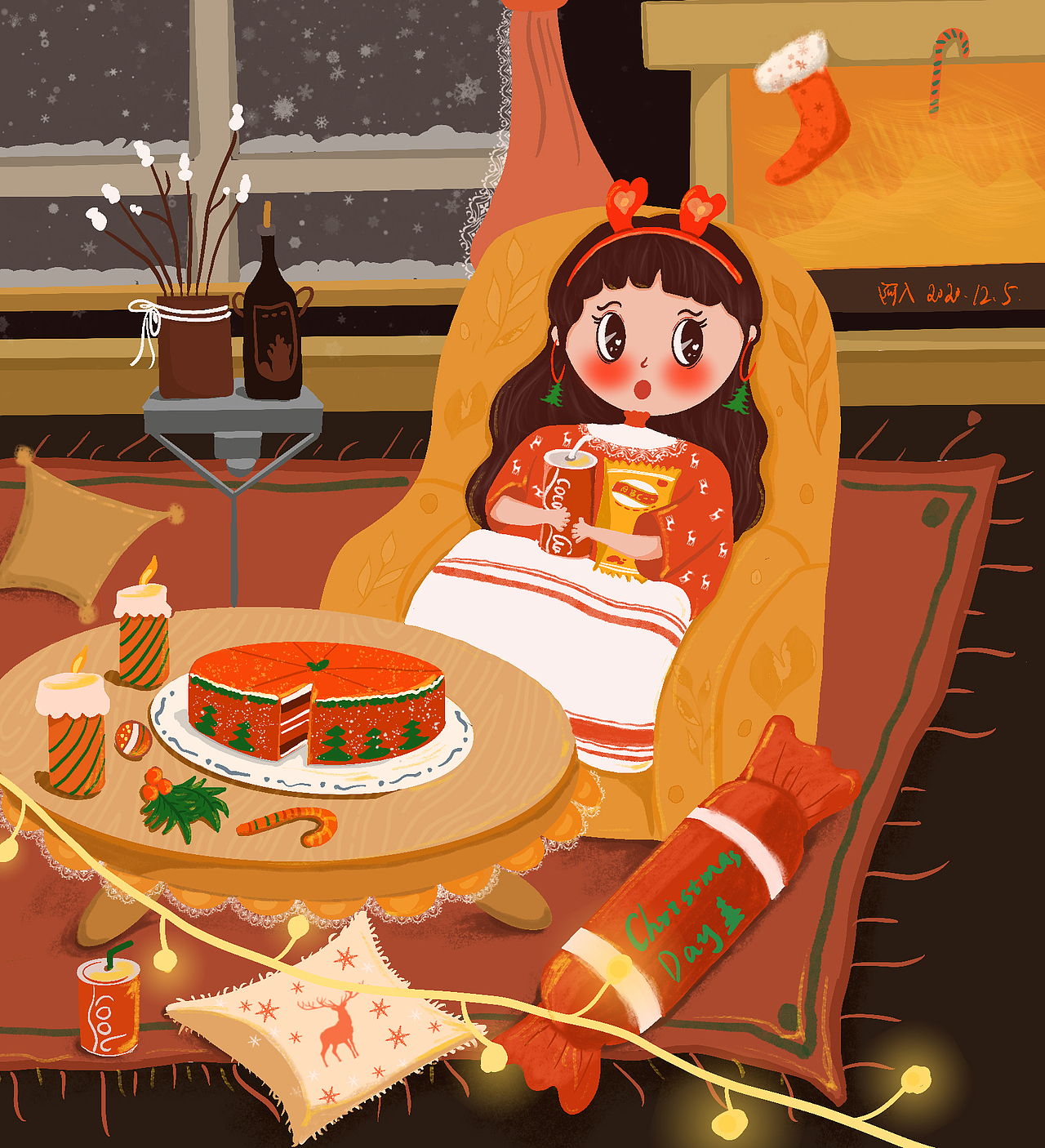 圣诞节插画|闺蜜小聚会