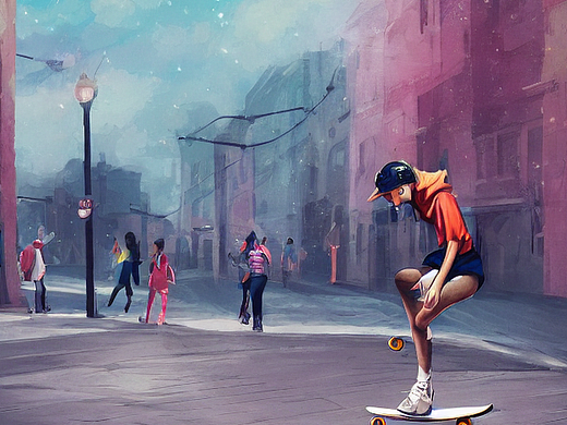 #AI创作实验室#滑滑板的少女