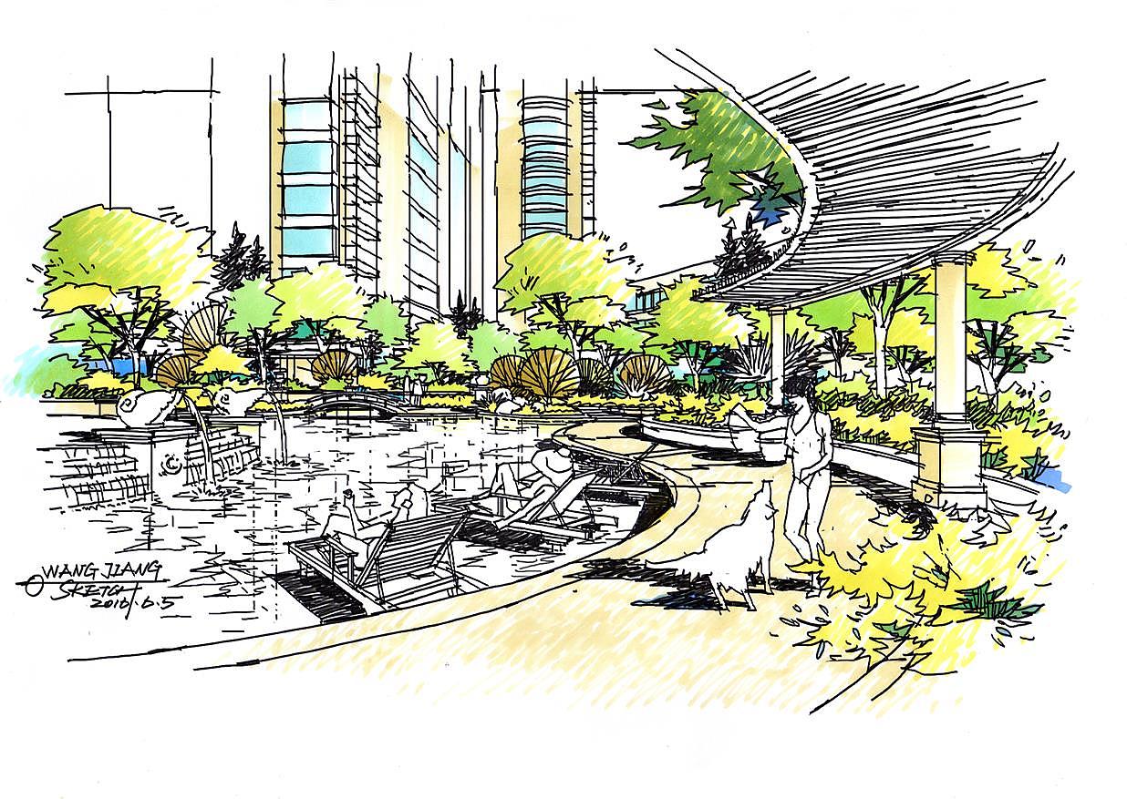 景观手绘效果图上色步骤图