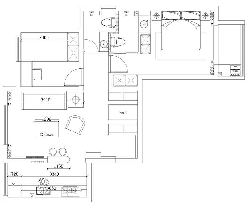 盈盛龙栖湾90平两室户型装修设计平面图——郑州美巢装饰