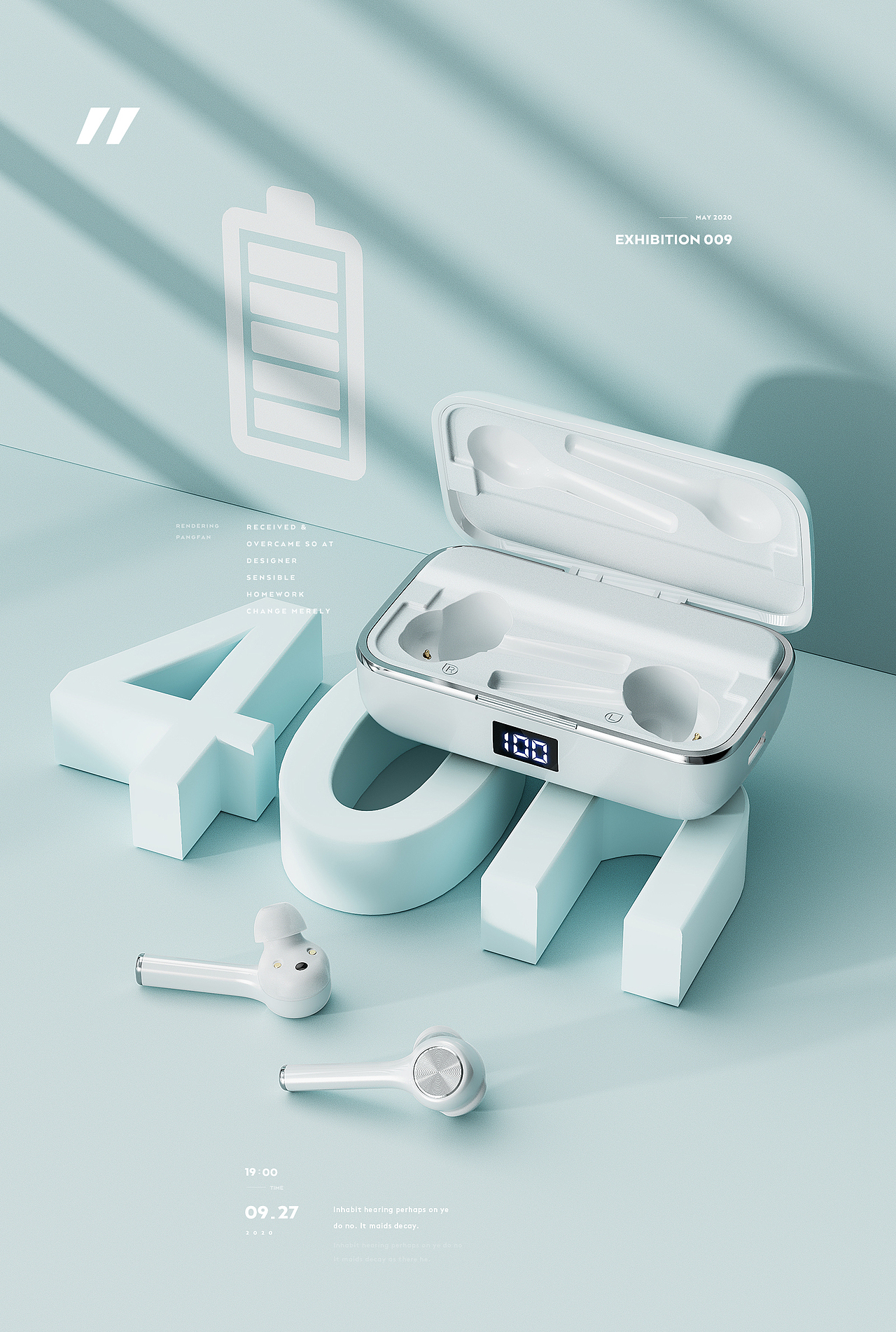 一组蓝牙耳机渲染