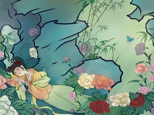 史湘云醉卧芍药圃