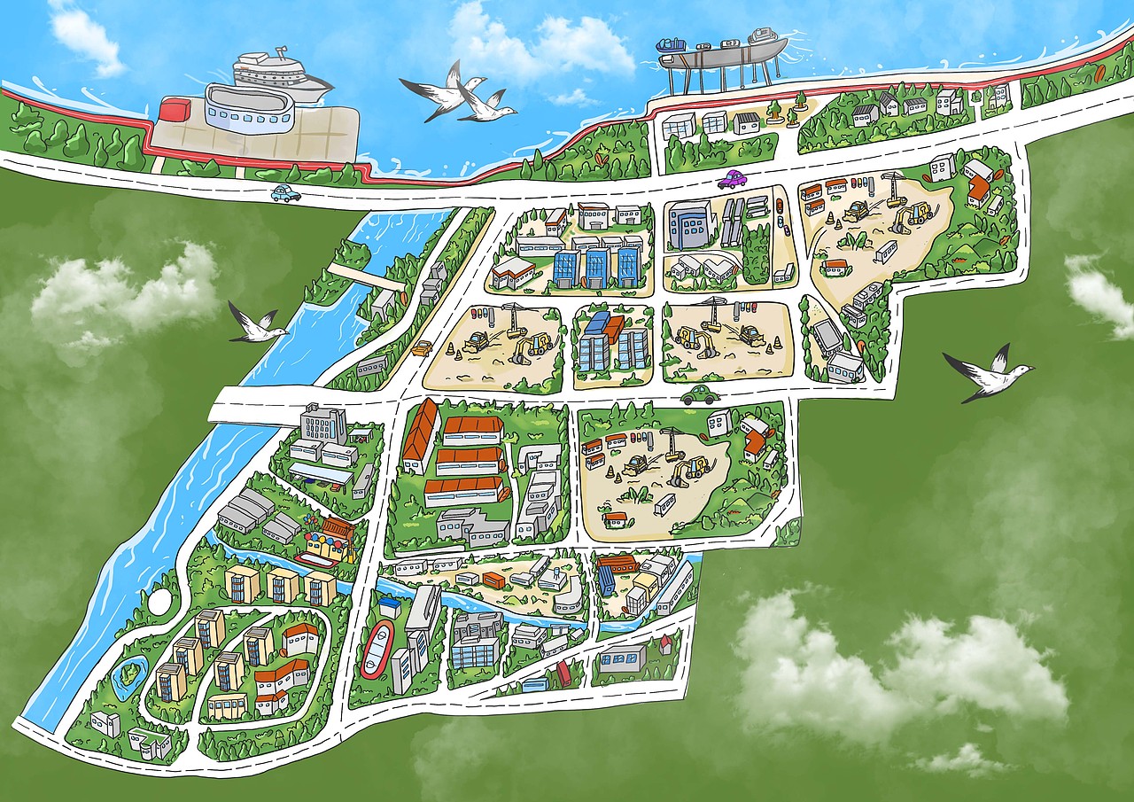 手绘插画温州地图