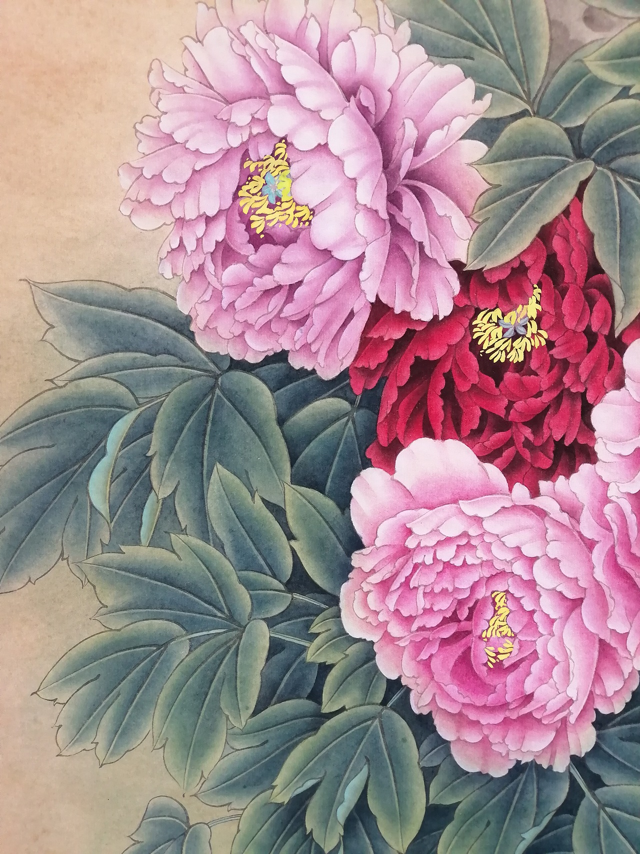 工笔画《百花争艳》原创纸本尺寸66乘132作者:李春英