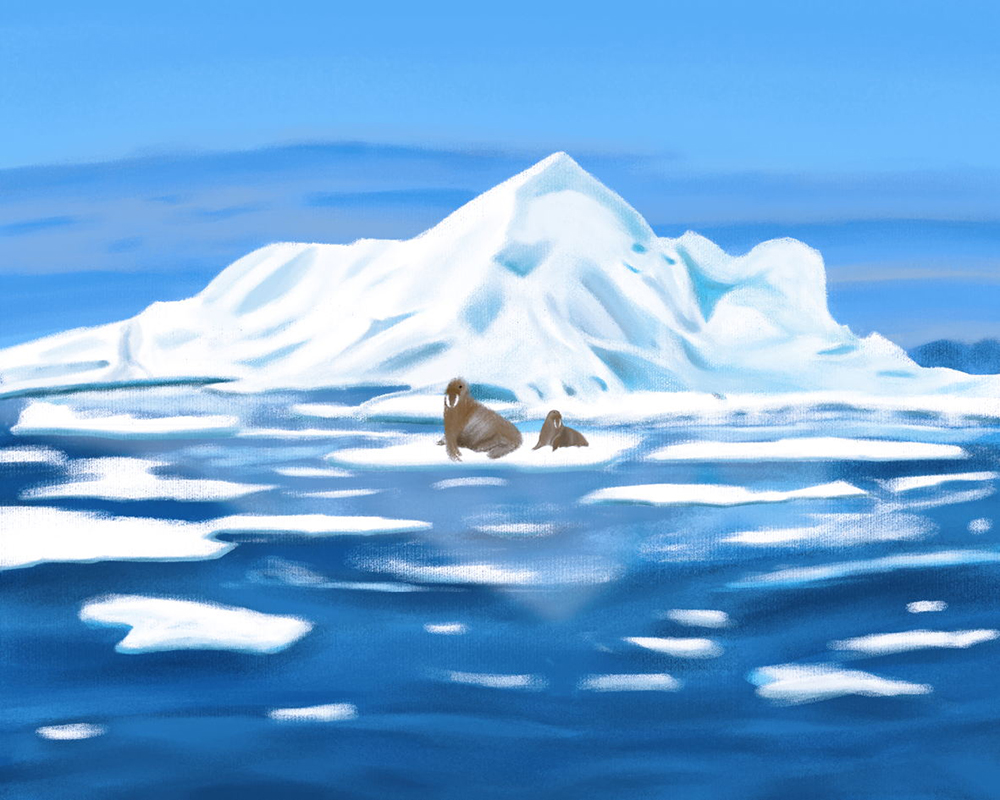 冰川融化绘画作品图片