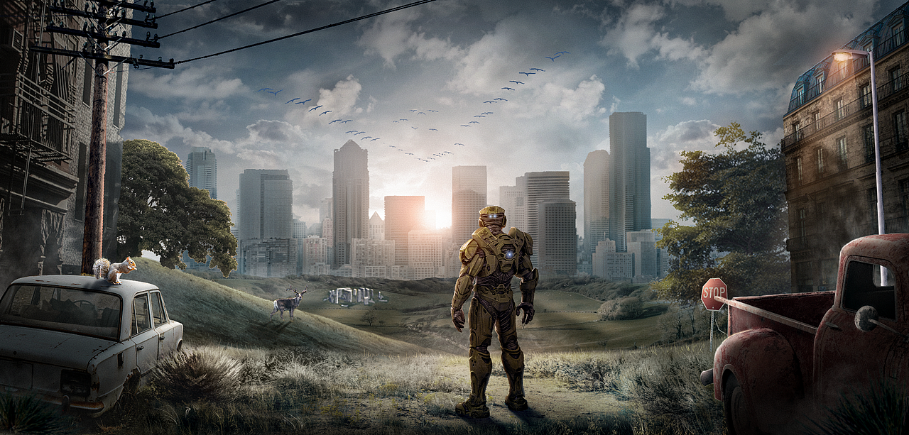 ps合成海报|影视|影视后期|她与日落_原创作品-站酷zcool