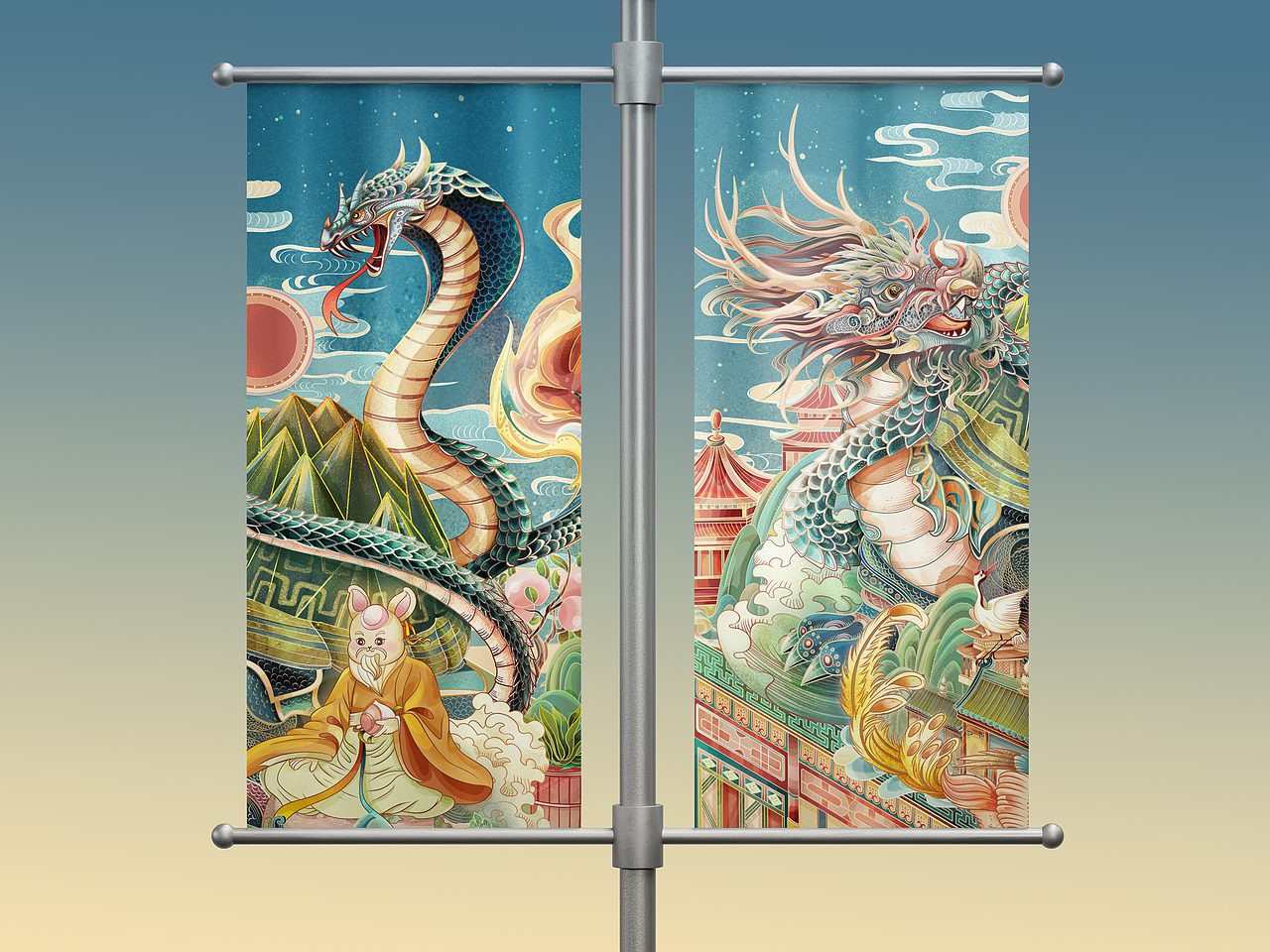 《天之四灵,地之四季》——中国古代神兽系列插画