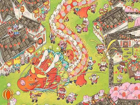 原创龙年插画《傻龙有傻福🐉》