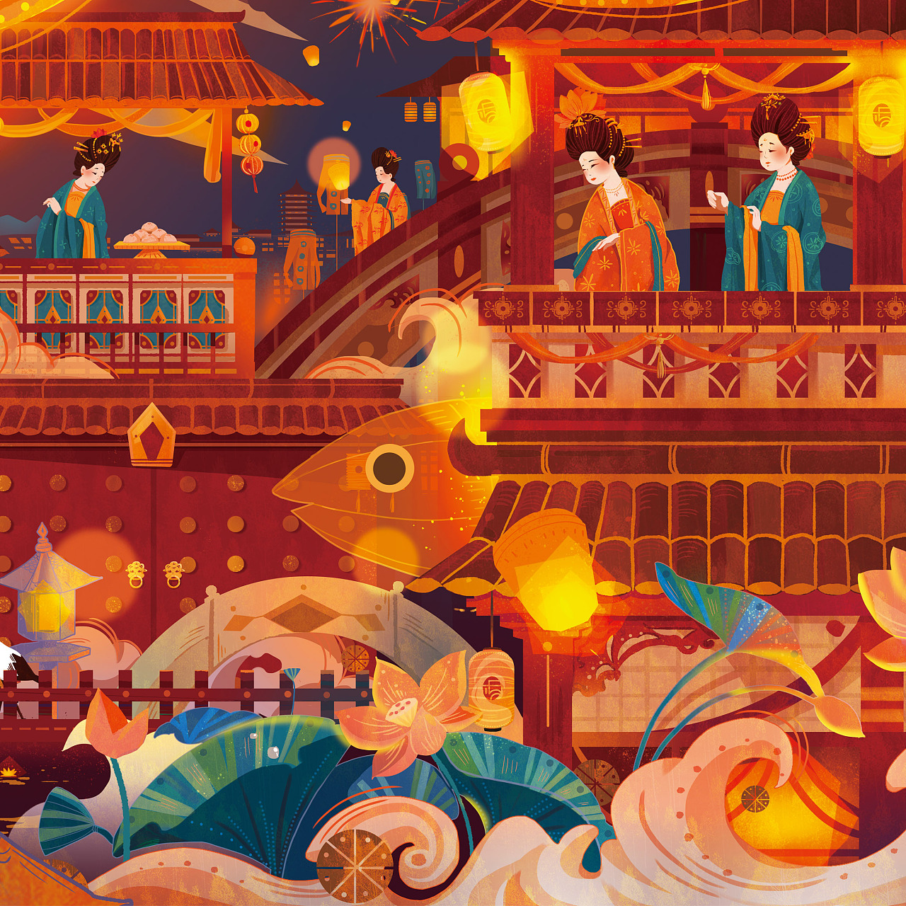 2月的作品解封了,以唐代盛世作为背景,仕女们丰富多彩的夜生活进行