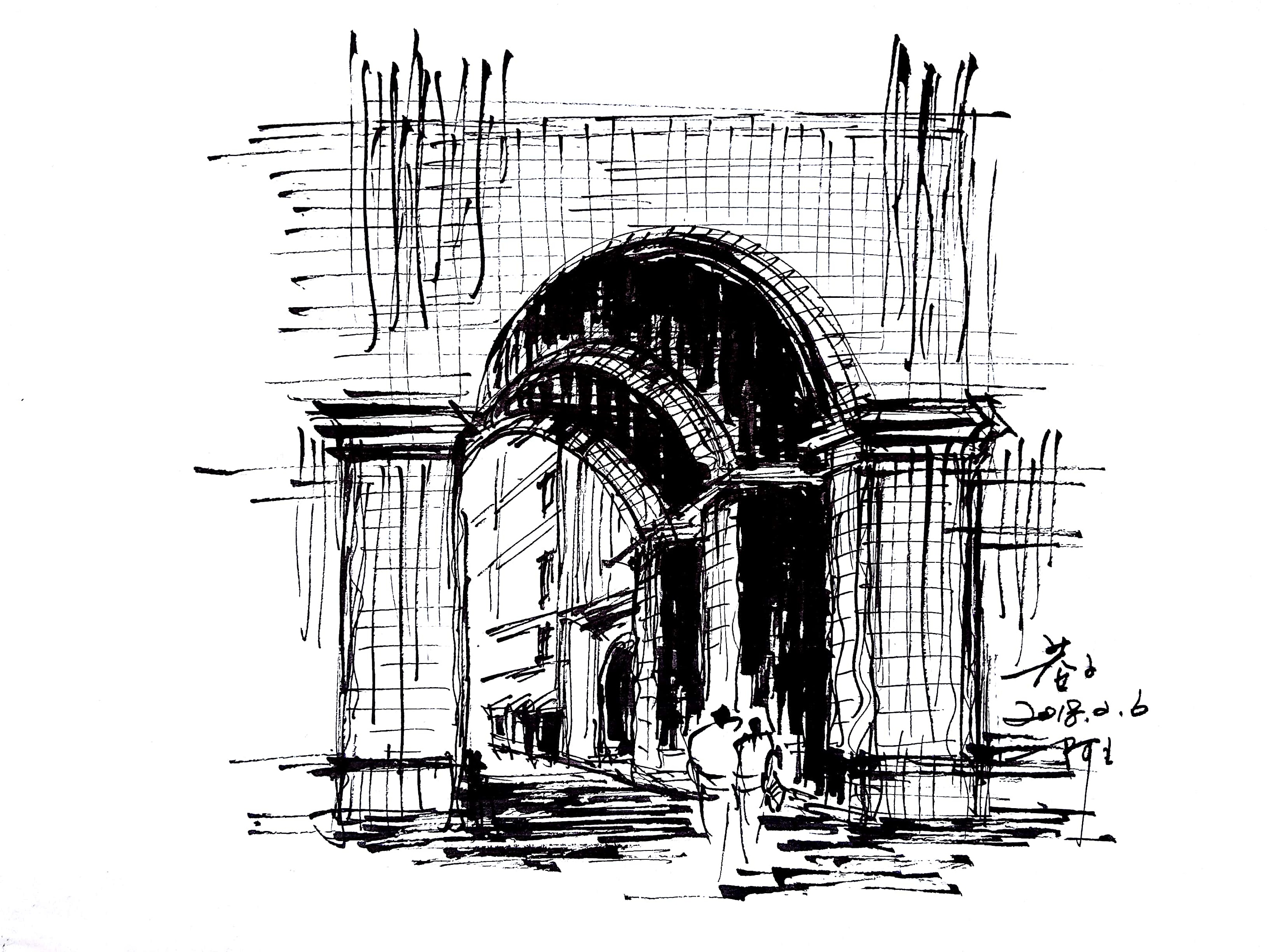 阿王速写钢笔画建筑风景