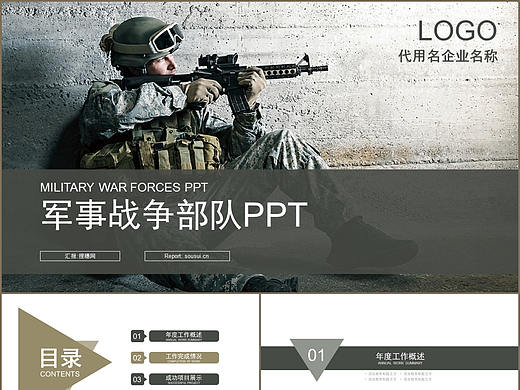 时尚个性军事战争部队培训野外训练工作总结PPT模板