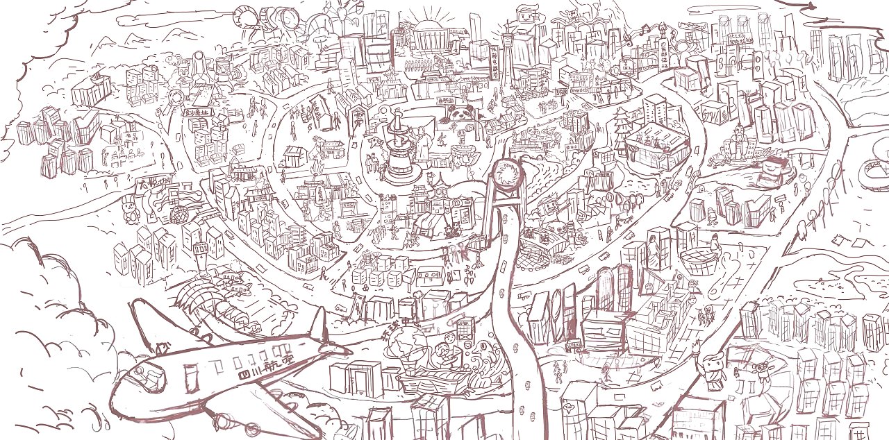 地图趣味插画润厨ip熊猫形象和手绘长图23songa松子songa65songa松子