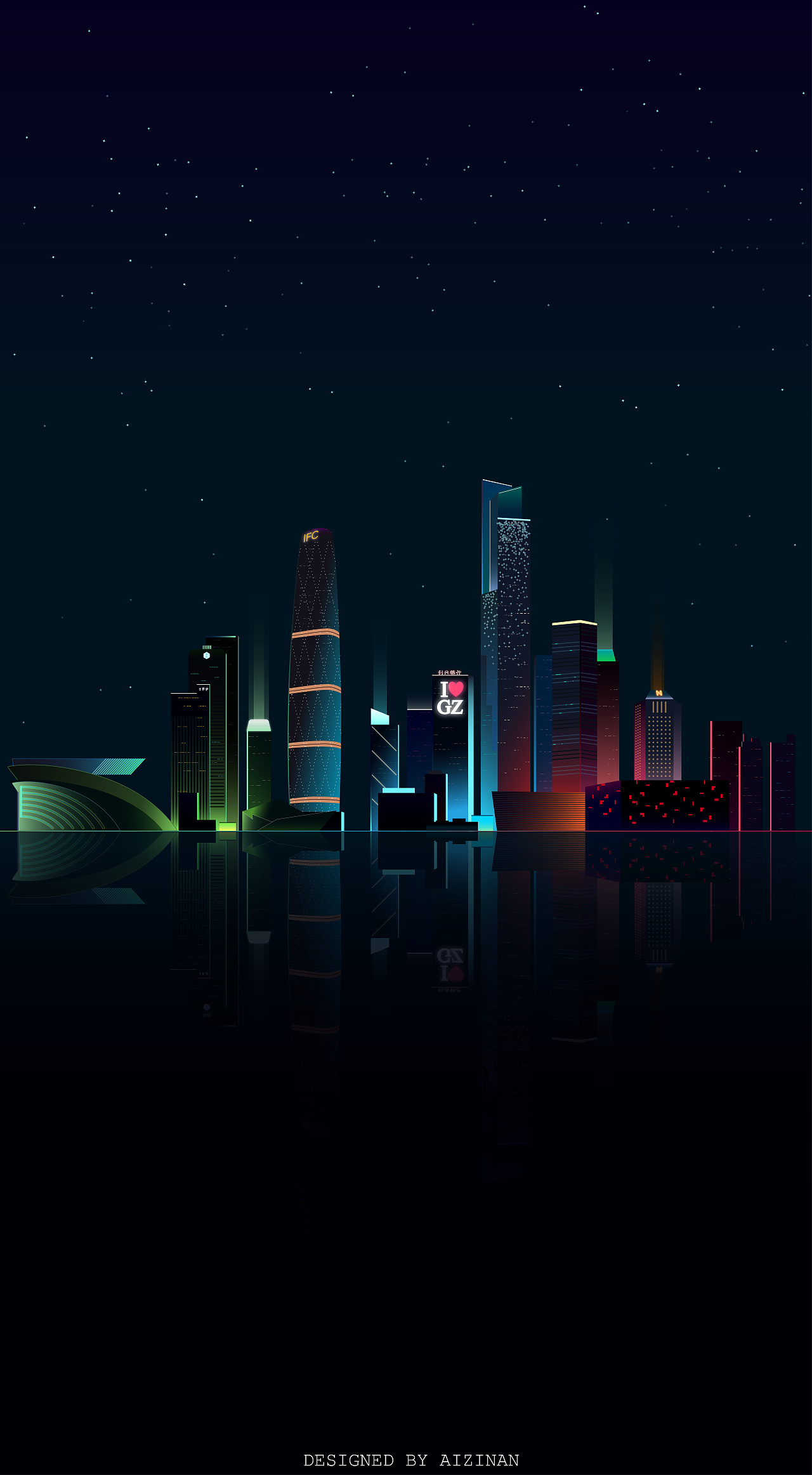 romain风格 广州夜景扁平插画