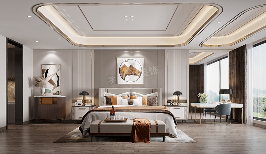 协信彩云湖联排别墅装修案例,现代轻奢风设计效果图