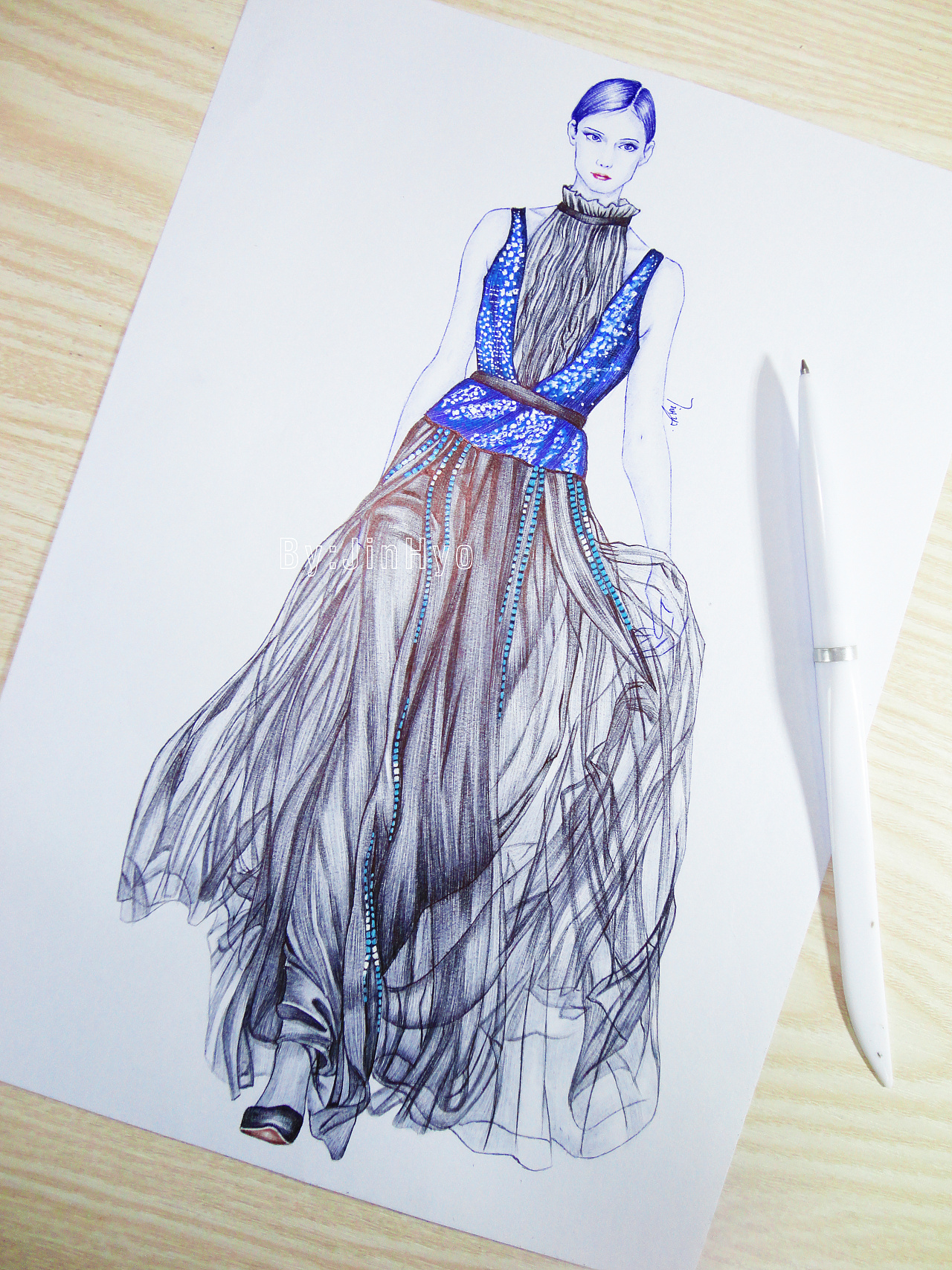 圆珠笔时装画手稿(六)