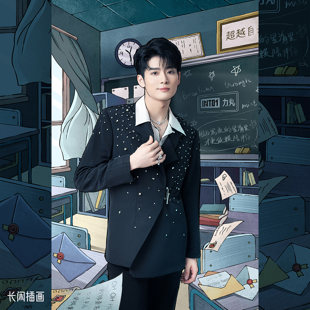INTO1撕漫主题海报插画背景绘制（图ZMjYxODY3NDI0） - 商业插画 - 站酷设计师插画师虾饺原创素材 - 站酷ZCOOL