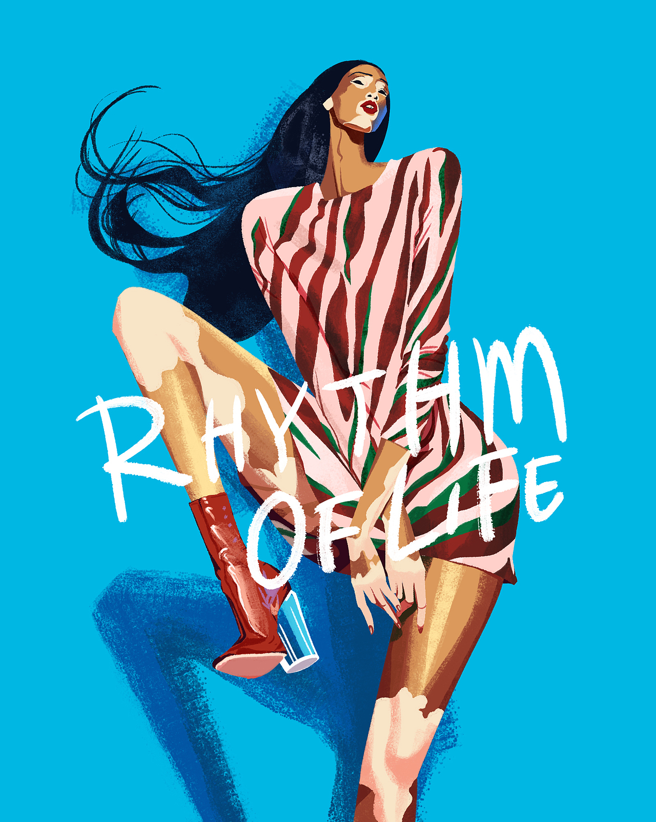 时尚插画服装大片手绘噪点平涂