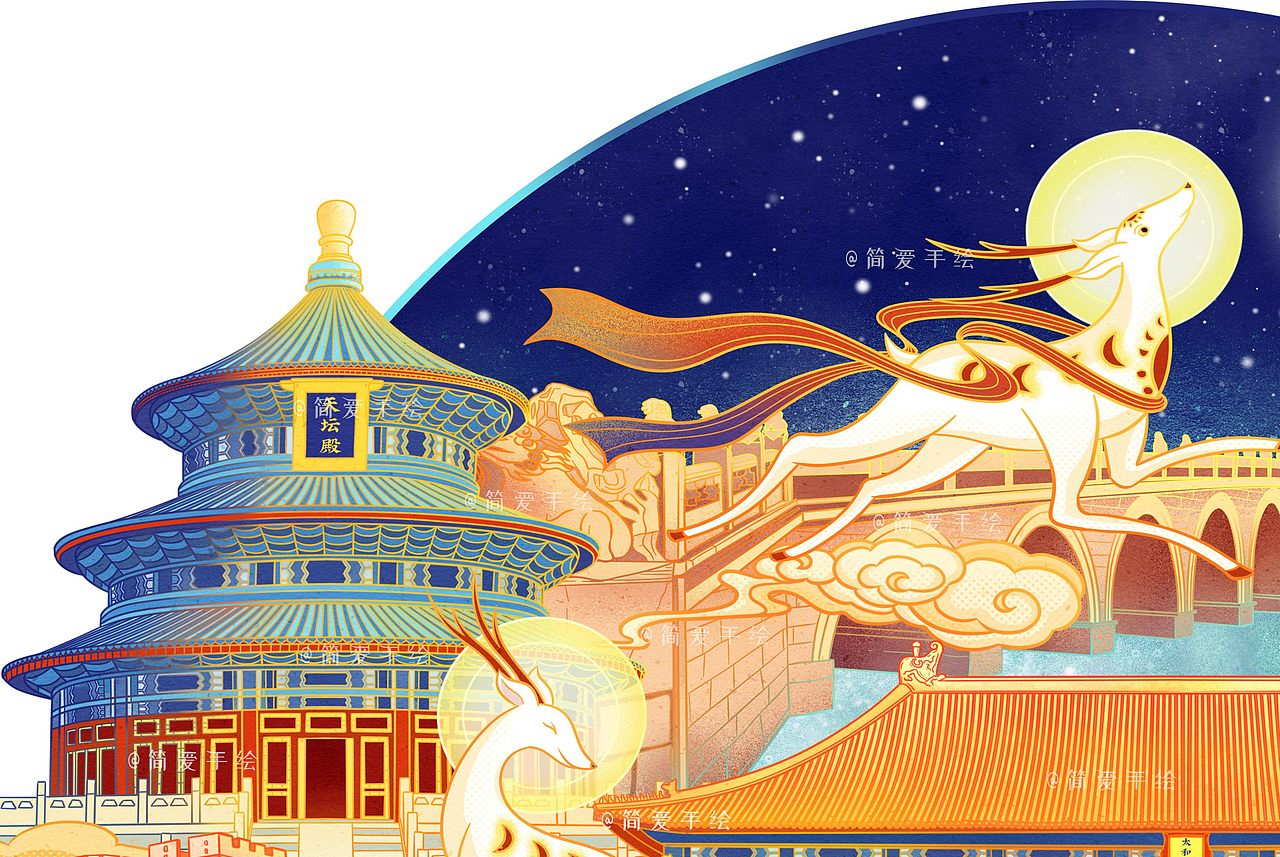 【白鹿追月】中秋立体包装插画（图ZMjE5Njc4MTcy） - 商业插画 - 站酷设计师简爱手绘原创素材 - 站酷ZCOOL
