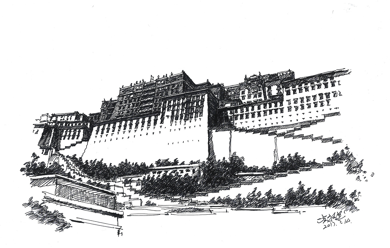 布达拉宫的画法图片