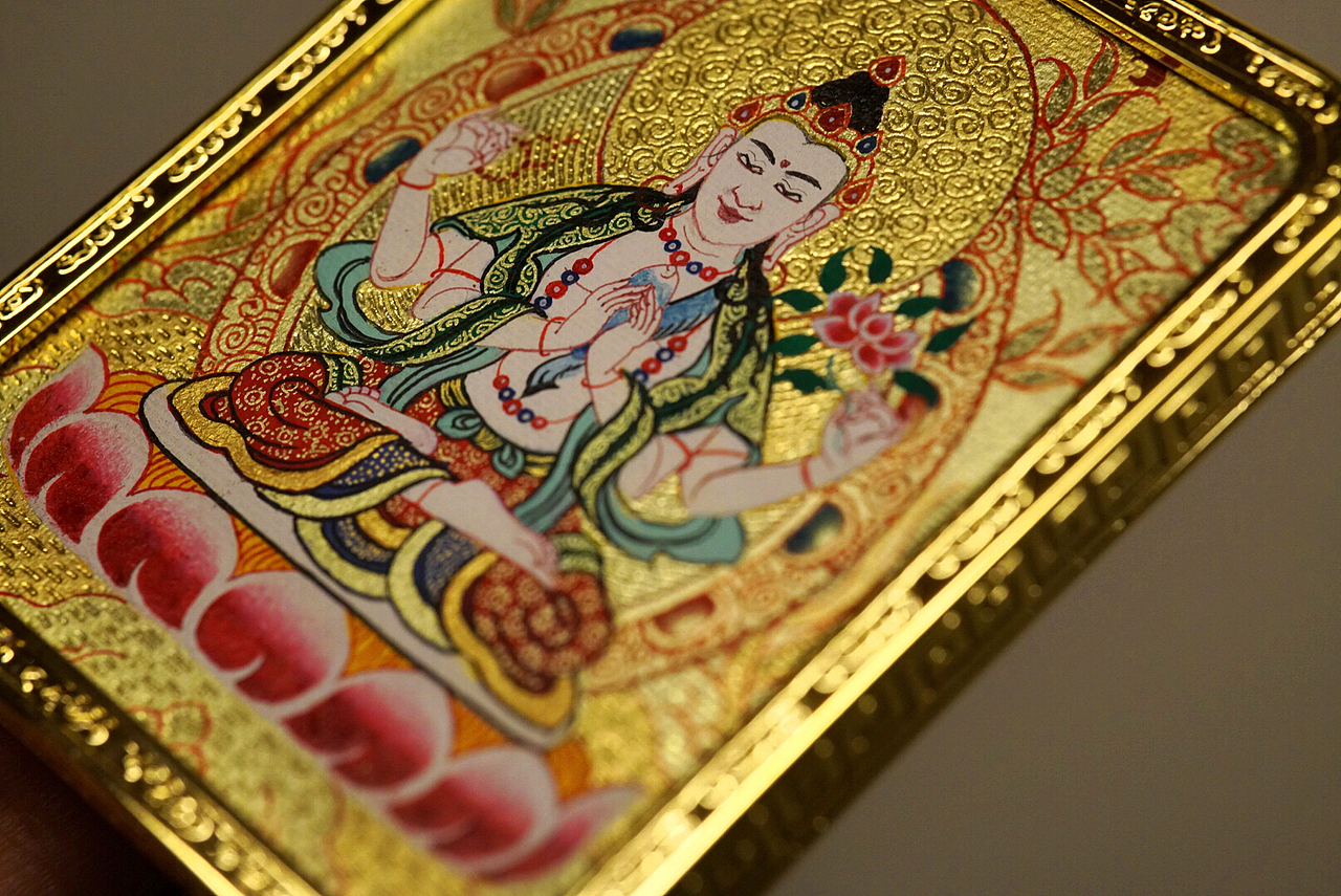 矿彩刻金「四臂观音」随身唐卡（图ZMTYzODY1MTE2） - 其他手工艺 - 站酷设计师梵物艺术原创素材 - 站酷ZCOOL