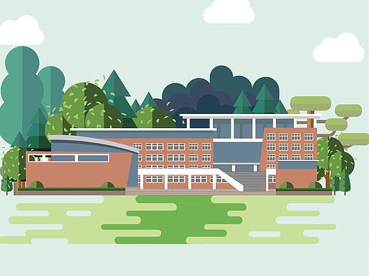 校园建筑扁平风插画