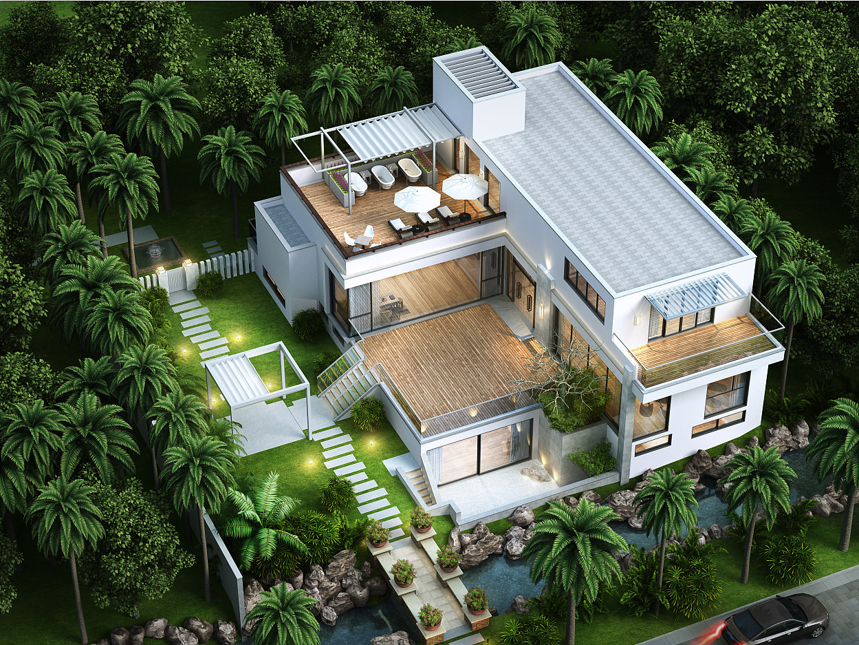 别墅庭院鸟瞰图案例|空间|建筑设计|效果图设计莉莉 - 原创作品