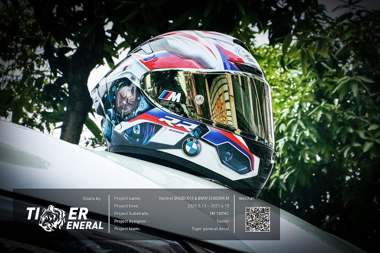 头盔涂装｜SHOEI X14 宝马摩托车机车 S1000RR M 涂装（图ZMjc1OTI5MjUy） - 手办/模玩 - 站酷设计师虎将贴花原创素材 - 站酷ZCOOL