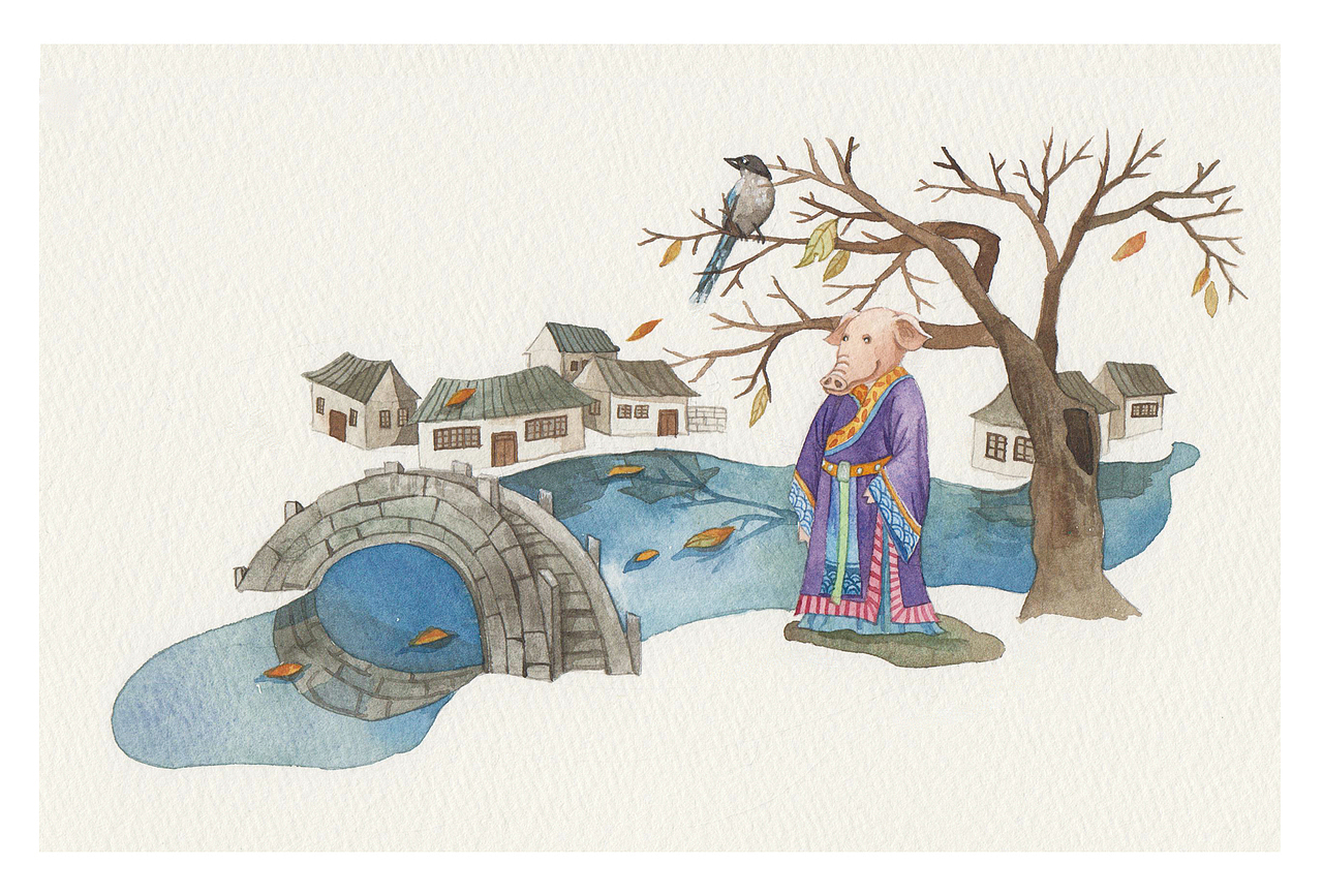 2019猪年12个月份明信片插图