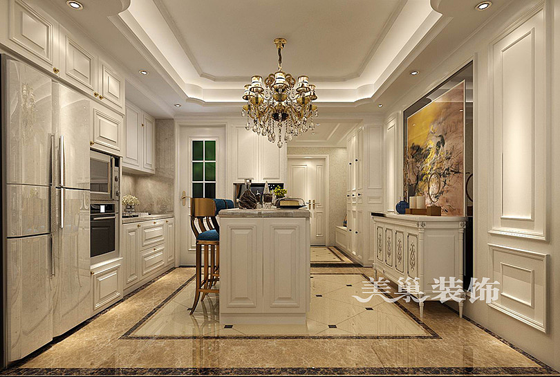 郑州永威翡翠城欧式风格装修样板间——开放式厨房