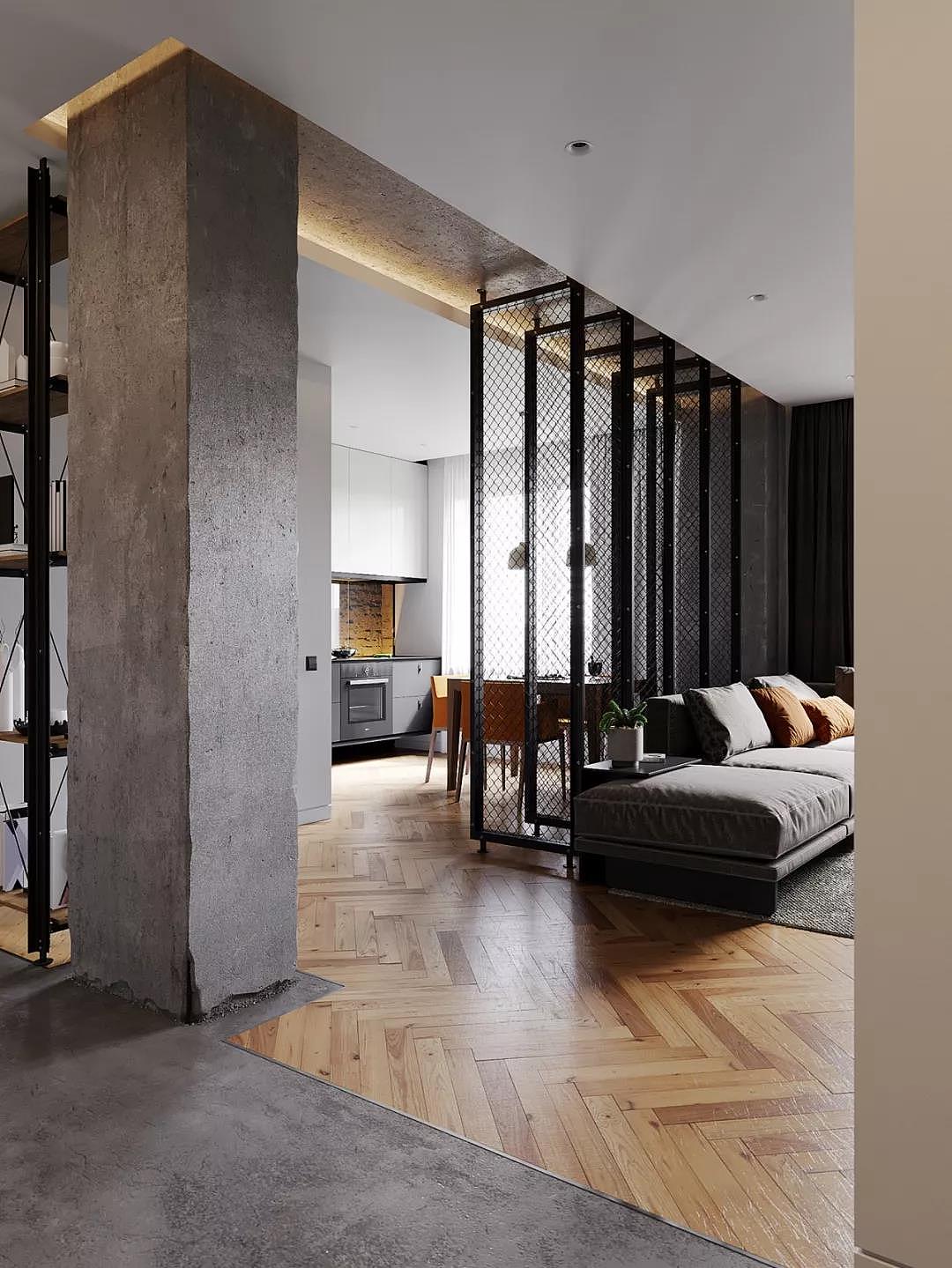 63m²工业风设计,铁艺隔断让你的家装更有气质