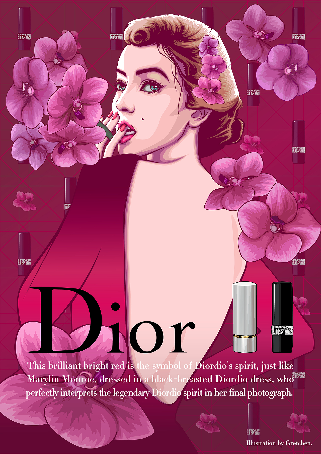 2019青春答卷# 迪奥口红经典色号广告商业插画设计>