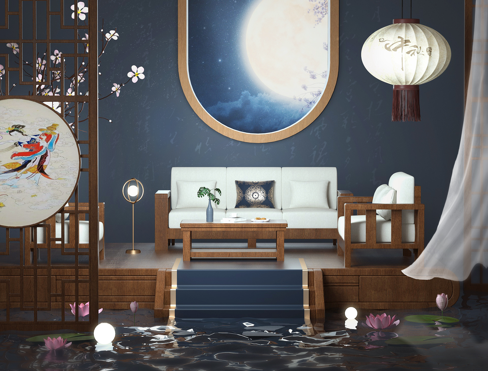家居中秋中国风c4d渲染海报|三维|场景|被迫营业的小美工 - 原创作品