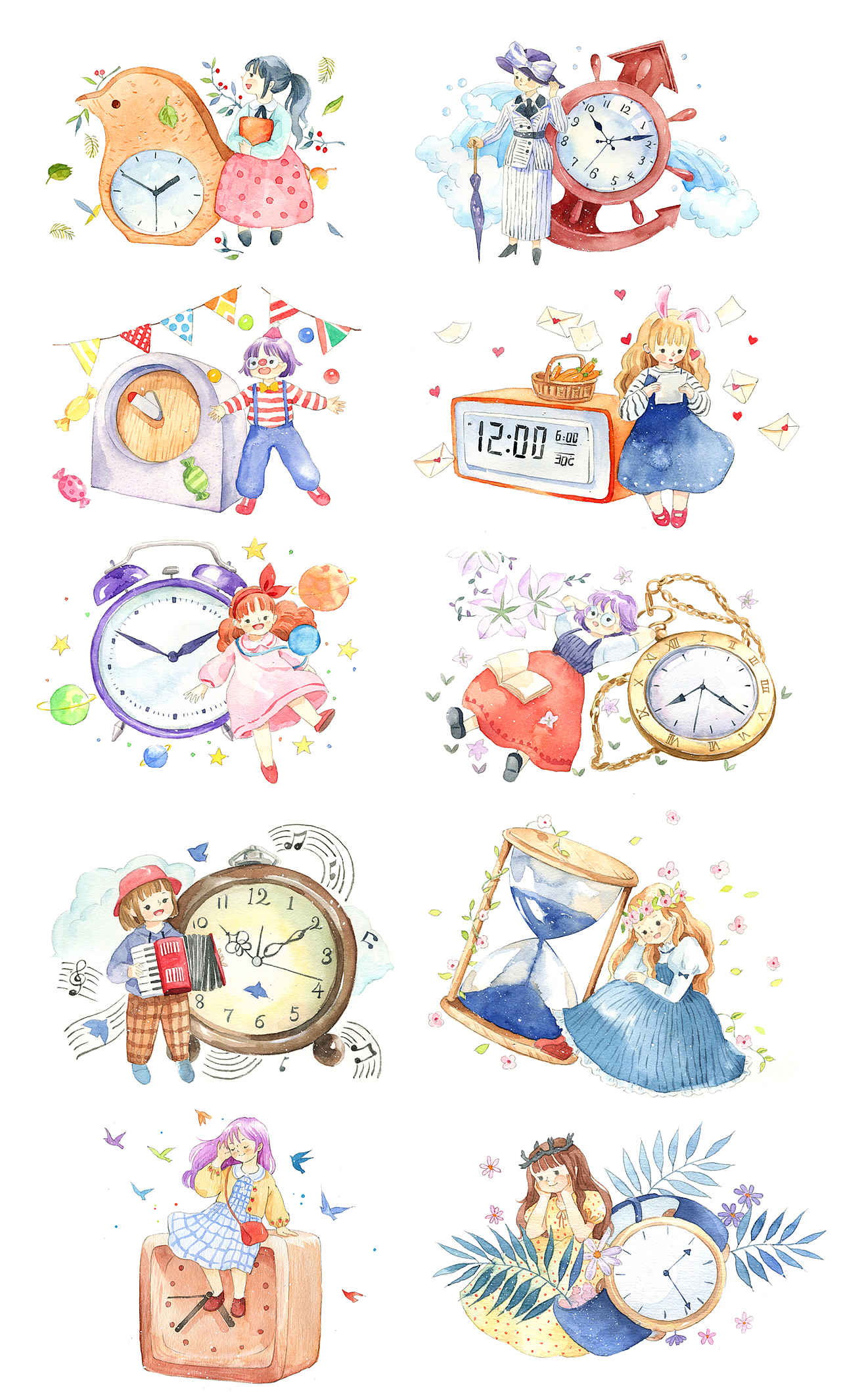 手绘水彩 关于时间（图ZNjk2NDU2NzY=） - 商业插画 - 站酷设计师八月AUG原创素材 - 站酷ZCOOL