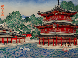 #AI创作实验室#金山寺  山峦 水乡