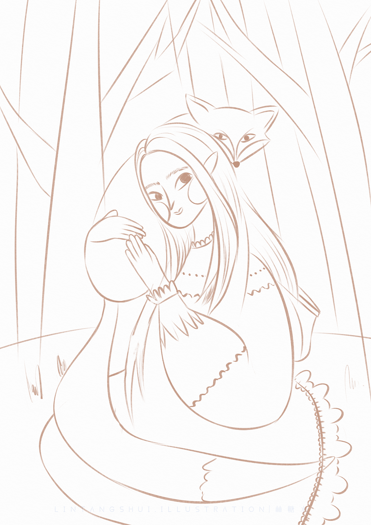 绘本风插画|少女与狐狸🦊