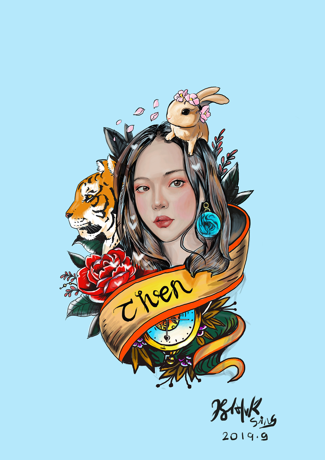 女头像纹身图设计