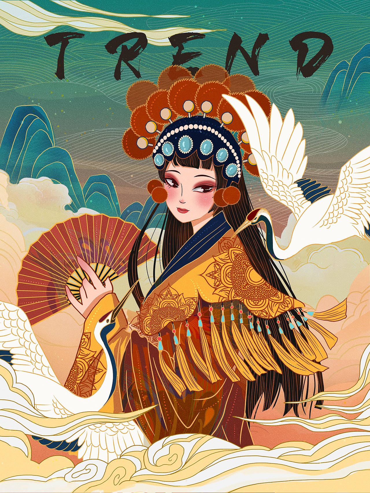 国潮戏曲京剧花旦（图ZMjE1OTM1MzY0） - 商业插画 - 站酷设计师困困只想多睡原创素材 - 站酷ZCOOL