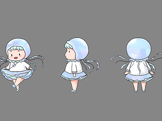 海洋生物拟人三视图ip设计水母拟人