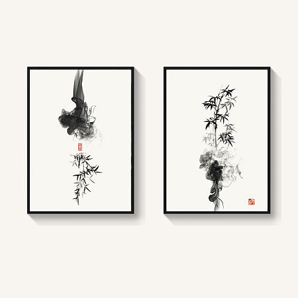 水墨竹子图 新中式禅意作品