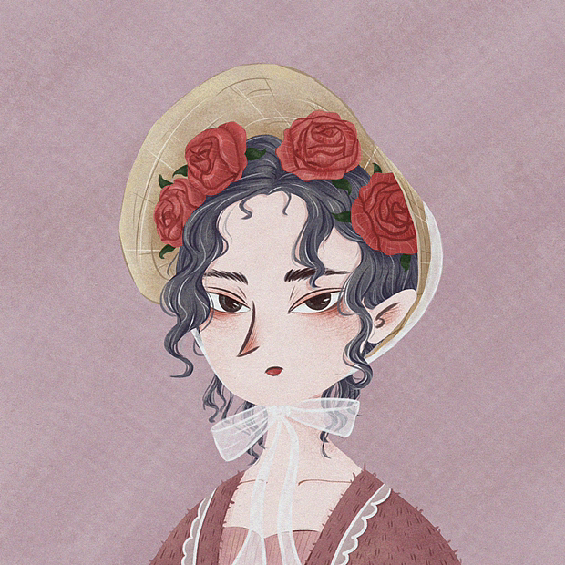 复古风少女头像画