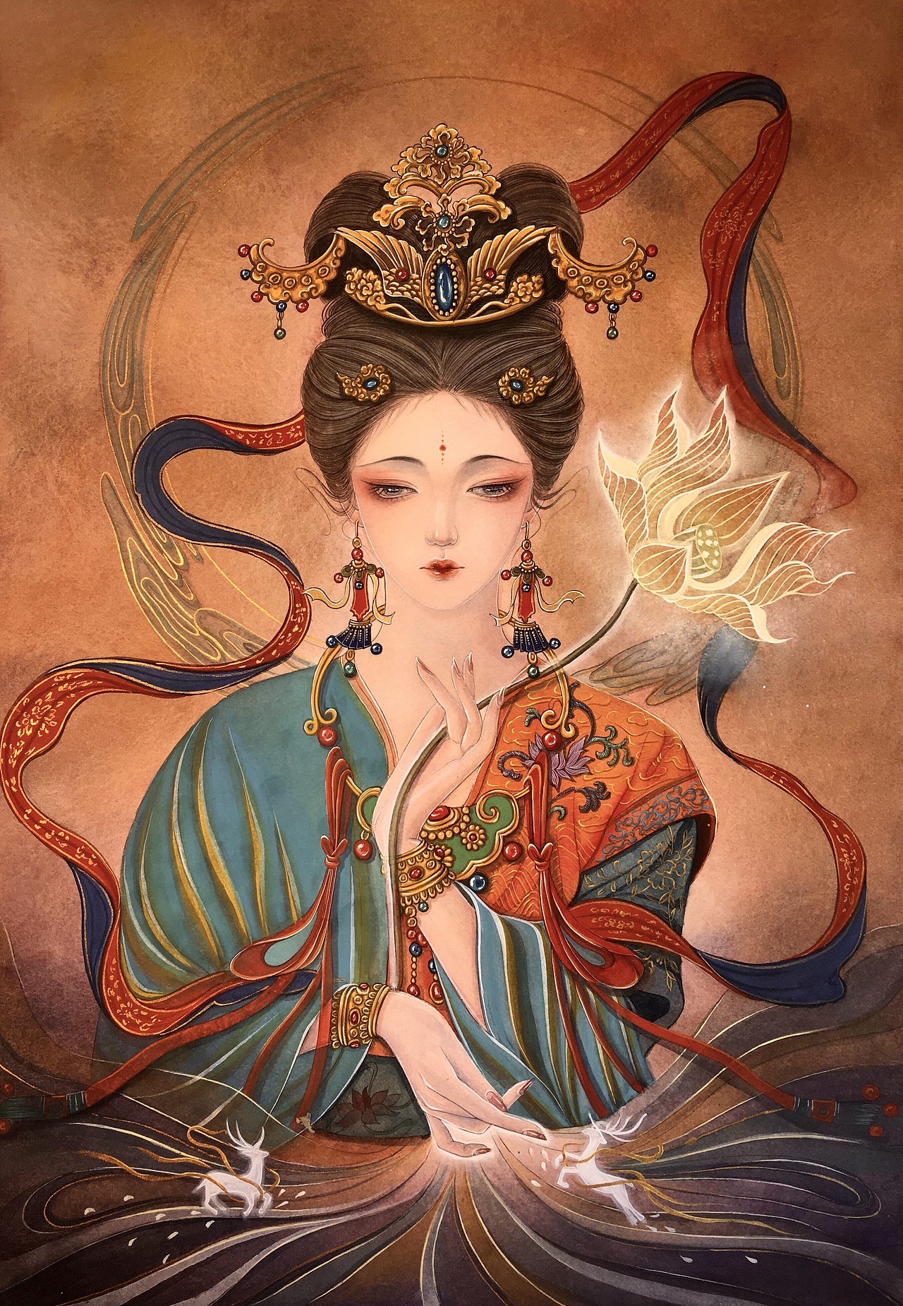 原创敦煌水彩插画美女