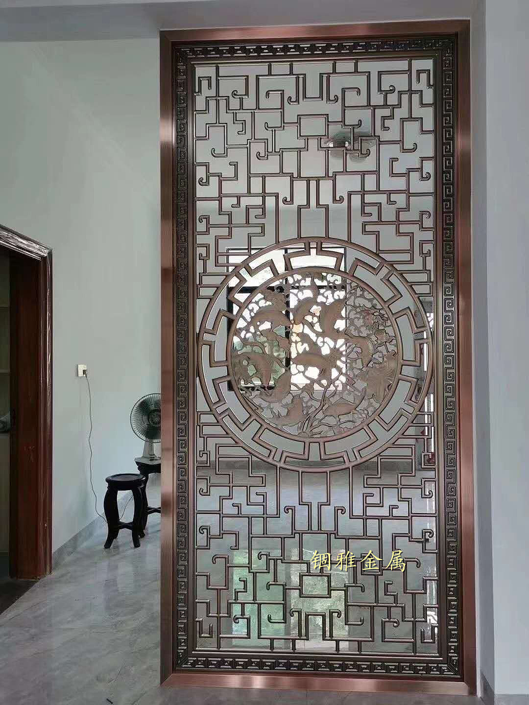 艺术精品仿古铜铝板雕花屏风铝艺镂空隔断