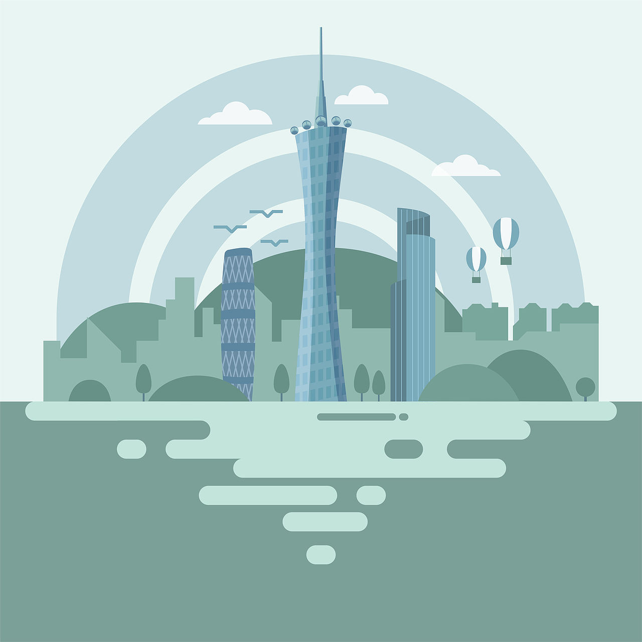 羊城新八景-AI插画（图ZMjM0ODg2NjI0） - 艺术插画 - 站酷设计师Janieee1原创素材 - 站酷ZCOOL