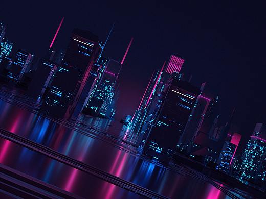 夜晚科技城市和CPU