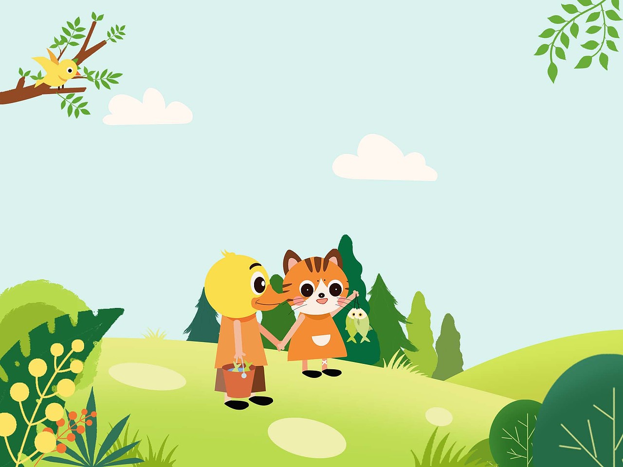 小鸭子帮助小花猫（图ZMjYzMzY0MDE2） - 儿童插画 - 站酷设计师陈小西c原创素材 - 站酷ZCOOL