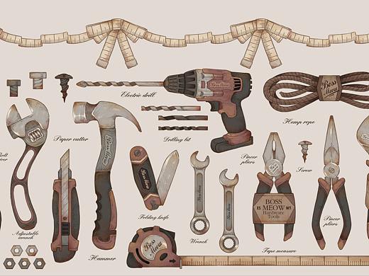 【画个锤子】复古风五金工具插画
