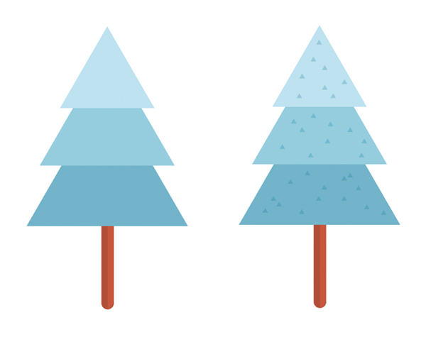 的树木排成一排,复制其中一些树木并改变大小形成一个比较平衡的画面